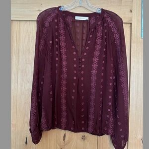Tory Burch Silk Embroidered Blouse – Burgundy – Size S – NWOT
